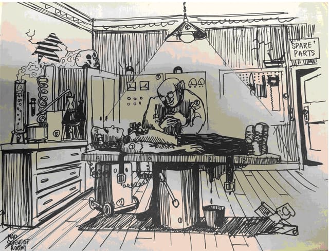 The Guild sold homemade Halloween coloring books at the haunted house, including this coloring page of Dr. Frankenstein’s lab.